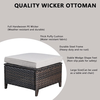 Outdoor Wicker Patio Furniture Set - 6 Piece Rattan Patio Conversation Set with 2 Rocking Swivel Chairs,2 Ottomans,1 Sofa and 1 Side Table for Porch Deck Backyard Garden(Brown/Beige)