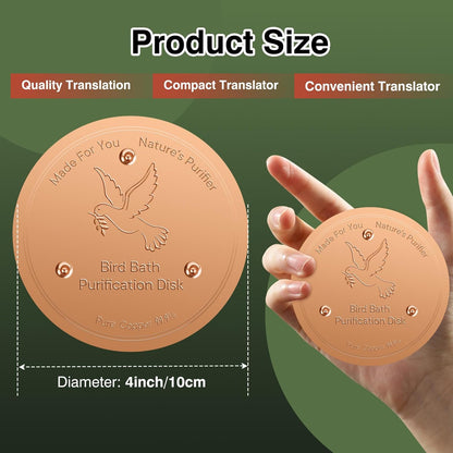 Bird Bath Copper Plate Disk 99.99% Pure Copper Cleaning Disk Stable Triple-Point Support Outdoor Bird Bowl, Pure Copper Bird Bath Purification Tray, Suitable for All Seasons