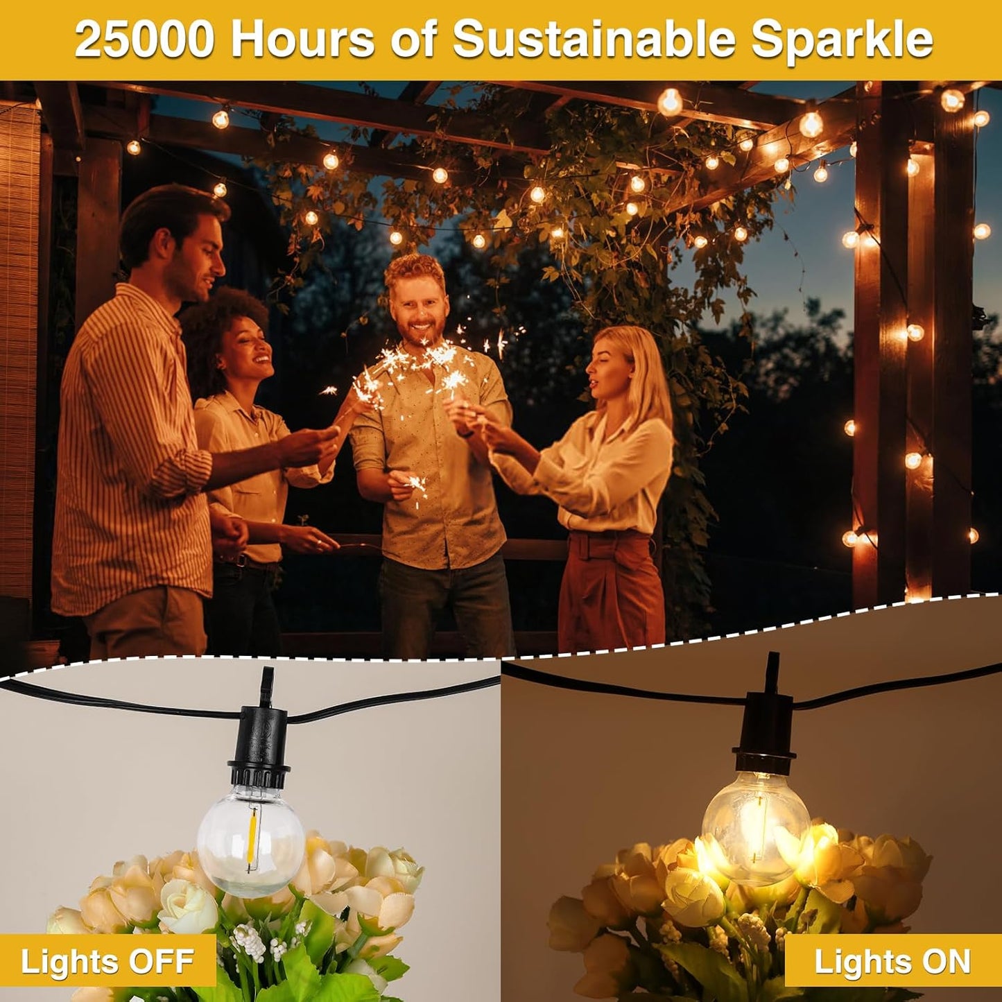 ZJOJO 35FT Outdoor String Lights, G40 Globe Outdoor Lights with 15 Shatterproof LED Bulbs 2700K, IP65 Waterproof Patio Light
