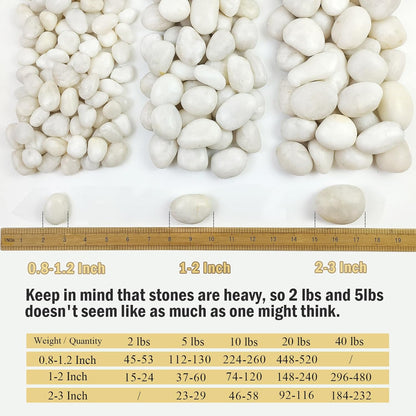 40 Pounds Large White River Rocks for Outdoor Landscaping, 2-3 Inch Natural White Stones for Planters, Polished Decorative Pebbles for Indoor Plants Vase, Aquarium and Garden Rocks
