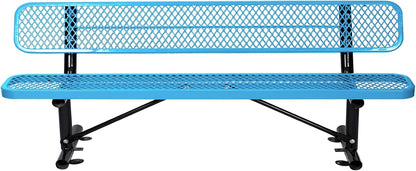 Thermoplastic Coated Iron Park Bench for Outside, Heavy Duty Metal Garden Bench, Expanded Commercial Grade Seating for Shopping Malls, Lawn Yard Porch Entryway (Blue with Backrest, 96IN)