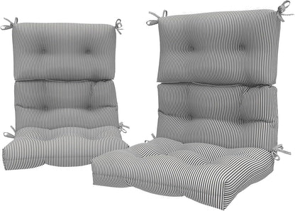 LVTXIII Outdoor 44x22-inch High Back Chair Cushions, Patio Solid Tufted Adirondack Chair Seat Cushions, Seasonal Replacement Rocking Chair Cushion with Ties, Set of 2, Strip Grey