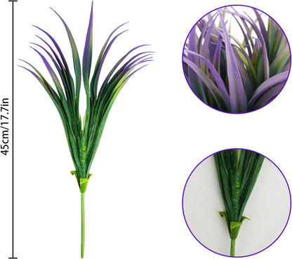 6Pcs Artificial Grass Fake Plants 17.3in Outdoor Plants UV Resistant Faux Greenery Stems Fake Grass for Home Window Garden Office Patio Pathway Front Porch Halloween Décor Green & Purple