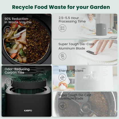 Karfo Electric Composter for Kitchen, Smart Compost Bin Outdoor/Indoor, Odorless Single-Button Auto Operation, Turn Food Waste to Fertilizer for Plants, Food Waste Compost Machine（White）