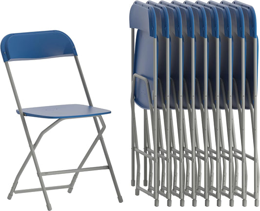 Flash Furniture Hercules Series Plastic Folding Chairs for Parties and Weddings, Stackable Commercial Event Seats, Set of 10, Blue