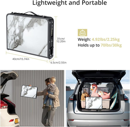 Folding Camping Table with Storage Net, 3 Adjustable Height Max 27.5" Aluminum Small Folding Table, Portable Table with Carry Handle, Lightweight, for Outdoor Indoor Travel Camping Picnic