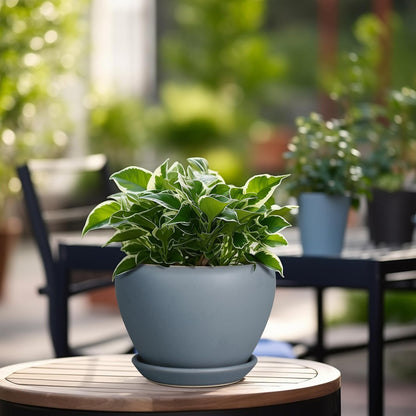 Ceramic Pot for Plants - 6 Inch Plant Pot Indoor with Drainage Hole and Saucer Decorative Planter for Outdoor Plants Modern Succulent Pots Round Flower Pots Gray