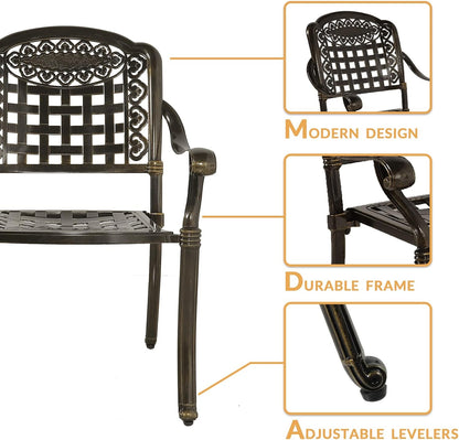 3-Piece Outdoor Patio Dining Set, All-Weather Cast Aluminum Patio Furniture Set for Backyard Garden Deck with 2 Chairs and 31” Round Table, 2" Umbrella Hole