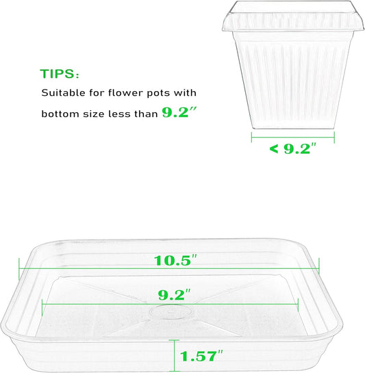 2 Pack Square Plant Saucer Tray 10 inch, 6 8 10 12 14 16 18 20 inch Heavy Duty Plastic Square Plant Saucers for Indoors Outdoor, Flower Planter Drip Trays for Pots, Seed Starting Tray
