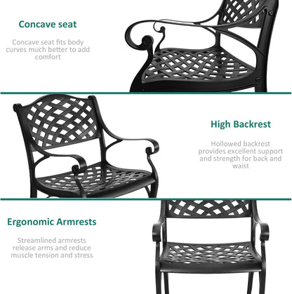 5 Pieces Cast Aluminium Patio Dining Set for 4-6 Person,Round 48" Patio Table and Chairs Set of 4 with 2.3" Umbrella Hole,Outdoor Patio Furniture Dining Set for Porch Backyard Deck, Black