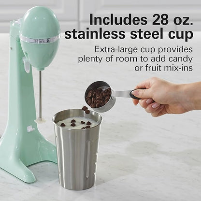 Hamilton Beach DrinkMaster Electric Drink Mixer, Retro Milkshake Maker & Milk Frother, 2 Speeds, Extra-Large 28 oz. Stainless Steel Cup, Mint