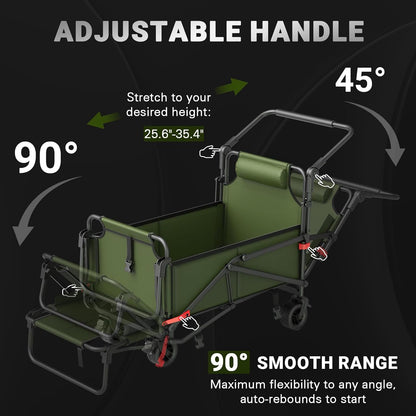LEVELEVE Heavy Duty Folding Wagon - 2-in-1 Collapsible Cart, 400lb Capacity, All-Terrain Wheels w/Brakes & Side Pockets (Army Green)