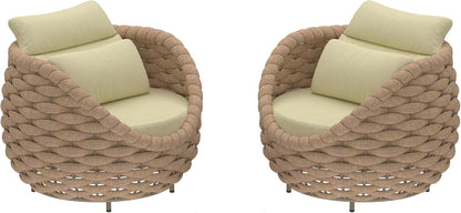 TWT 2 Pieces Patio Furniture Aluminum Armchair, All-Weather Outdoor Single Sofa with Teslin Rope Metal Chair with Light Yellow Cushions, Light Brown