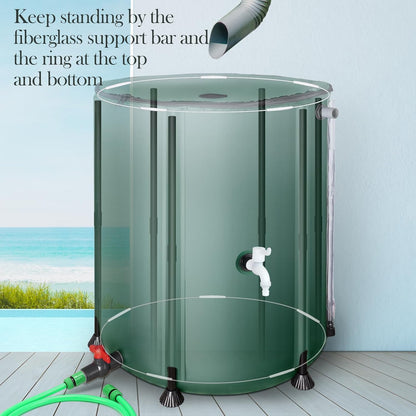 53 Gallon Collapsible Rain Barrel, SKM Portable Rain Water Collection Barrel for Garden/Outside/Lawn, PVC Rainwater Collection System Water Tank Storage Container with Spigots & Overflow Kit, Green
