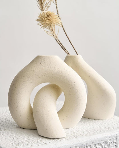NOBULA White Ceramic Donut Vases – Modern Home Decor for Living Room, Bedroom & Table Centerpiece - Minimalist Nordic – Unique Vases for Olive Plant & Flowers – Decorative Coffee Table Vase Set of 2