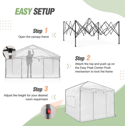 EAGLE PEAK Instant Pop-up Greenhouse, Indoor Outdoor Plant Gardening Green House, Roll-Up Zipper Doors and Side Windows, Walk in 10x10 ft, White/Clear