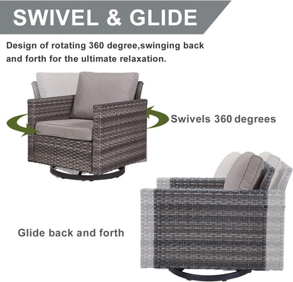 HUMMUH 7 Piece Patio Furniture Set with Fire Pit 41in 55,000 BTU,Wicker Outdoor Conversation Sets - Patio Swivel Chairs Sofa Ottomans,Side Table for Porch,Garden,Backyard