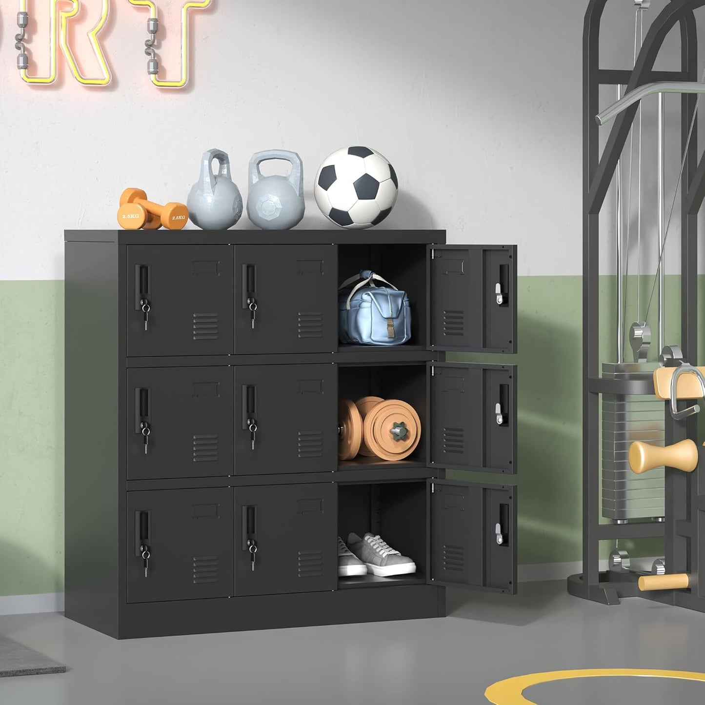 Employee Storage Locker,9 Door Storage Locker,Metal Locker for Employees Office Steel Gym Lockers with Card Slot,Office Storage Lockers for Home,School(Black)