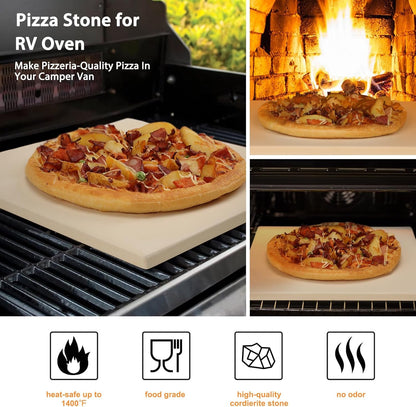 Small 10x10 inch Pizza Stone,for RV Camper Oven,Square baking stone Grill,Can make pizza, bread, pies,BBQ, Durable and Safe, Give away Plastic Scraper