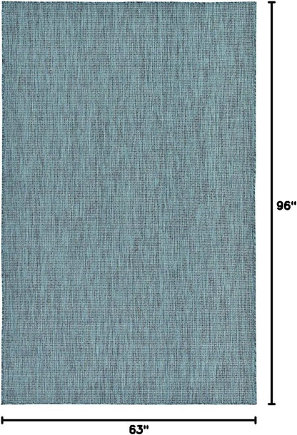Unique Loom Collection Casual Transitional Solid Heathered Indoor/Outdoor Flatweave Area Rug (5' 3" x 8' Rectangle, Teal/Navy Blue)
