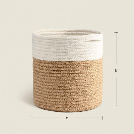 TIMEYARD Jute Rope Plant Basket Small Woven Storage Baskets for Up to 7" Planter, 8" x 8" Decorative Plant Pot Cover Woven Planter Basket Laundry Baskets with Handles Modern Home Décor