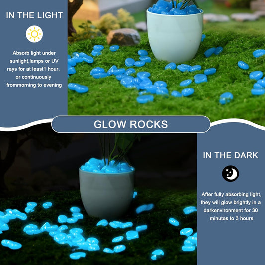 Oubest Glow in The Dark Rocks for Outdoor Landscaping Garden Stones, 0.8 Inch Glow Pebbles Luminous Stones Decorative Rocks for Vases Pathway Walkway Yard Patio Fountain Driveway, 150PCS, Multicolor