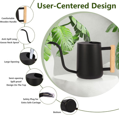 Plant Watering Can,35oz Metal Watering Can,Stainless Steel Indoor Plants with Long Curved Spout,Small Bonsai Outdoor Garden Modern Decorative(Black)