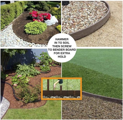 USA Made - Heavy Duty Landscape Edging, Garden Planter & Pathway Bender Board Edge Border Kit - Thick Terrace Board 3.3" H x 16'ft L - Includes 4 Stakes
