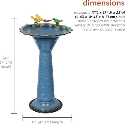 Alpine Corporation ORS112BL Vintage Metal Pedestal Birdbath with Stand, Shallow Bird Bath Bowl for Outside, 28" H, Blue