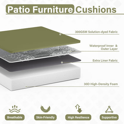 Patio Chair Cushions 17 X 16 X 3 Inch Waterproof Outdoor Seat Cushions for Patio Furniture, Outdoor Sofa Couch Pads with Ties & Handle, Set of 2, Light Green