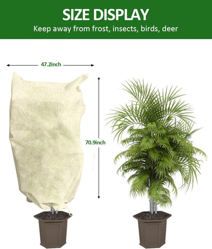 EAONE 4 Pack Plant Covers Freeze Protection, 47x71'' Winter Frosts Cloth for Outdoor Plants, Reusable Frost Blankets Drawstring Bags for Cold Freeze Sun Protection Bird Insect Prevention, Beige