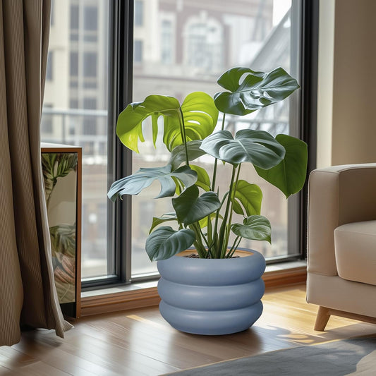 SQOWL 10 Inch Plant Pot Indoor - Ceramic Plant Pot with Drainage Hole Large Outdoor Planter Unique Flower Pot Modern Round Planter for Front Door Decor Gray