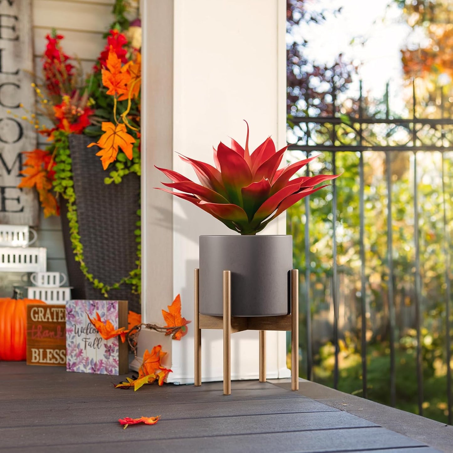 Velener Fake Agave Artificial Plant, Red Fake Plant for Room Decor, Unpotted Faux Agave Stems Plant for Fall Outdoor/Indoor Decor, 14 inches, Set of 2