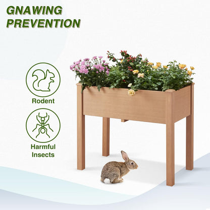 Psilvam Raised Garden Bed with Legs, Poly Lumber Raised Planter Box, Outdoor Elevated Garden Bed Suit for Backyard, Patio, Balcony 34" D x 18" W x 30" H（Teak Color）