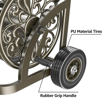 GOFORWILD Garden Hose Reel Cart with Wheel, Hold up to 200 Ft of 5/8" Hose, Heavy Duty Steel Frame Water Hose Reel Cart with Storage Basket, Mobile Hose Reel for Outside Garden Lawn Yard