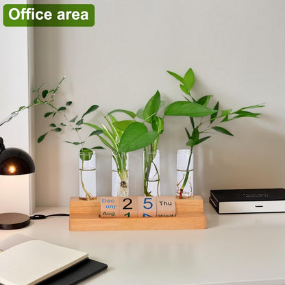 Propagation Vases for Plants, with Block Calendar for Desk, for Home and Desk Decor, Perfect Gardening Gifts for Women, Mom, Teacher, Horticulturist (Dark Wood Color)