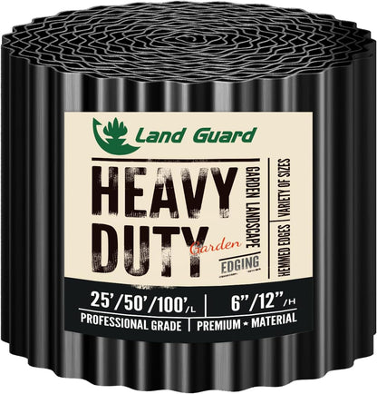 Land Guard Corrugated Garden Edging Border, 6" x 25' Landscape Paver Edging, Tall Landscape Edging, Fence for Garden, Flower Bed, Lawn and Landscape Edging (Glossy Black)