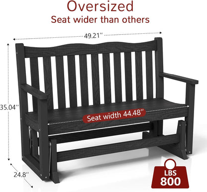Stoog Outdoor Glider, All-Weather HIPS 2 Person Patio Glider Bench with 800 lbs Weight Capacity, Never Fade or Rot, for Garden, Backyard, Porch, and Deck, Black