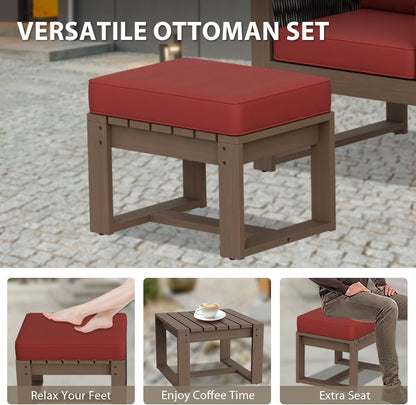 EAGLE PEAK Natural Wood Outdoor Patio Furniture, Cedar Furniture, Conversation Set, Outdoor Seating for Deck Patio Porch, Sofa, 2 Chairs & 2 Ottomans, 5 Pieces, Brown/Red
