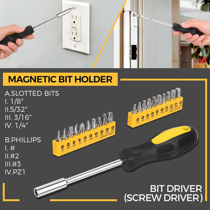 WGGE 39-Piece Home Tool Set/Hand Tool Set – Durable Household Hand Tool Kit with Hammer, Screwdrivers, Pliers, Wrench, Hex Keys & More – Compact Storage Case for Home Repairs, DIY & Maintenance