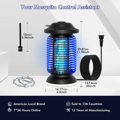 Bug Zapper Outdoor Indoor, Electric Fly Zapper Waterproof with 2W LED Light, 18W Power & 4000V High-Voltage, Coverage Area of 1/2-1 Acre, 5.5ft Cord, Plug-in Mosquito Trap for Patio Backyard Garden