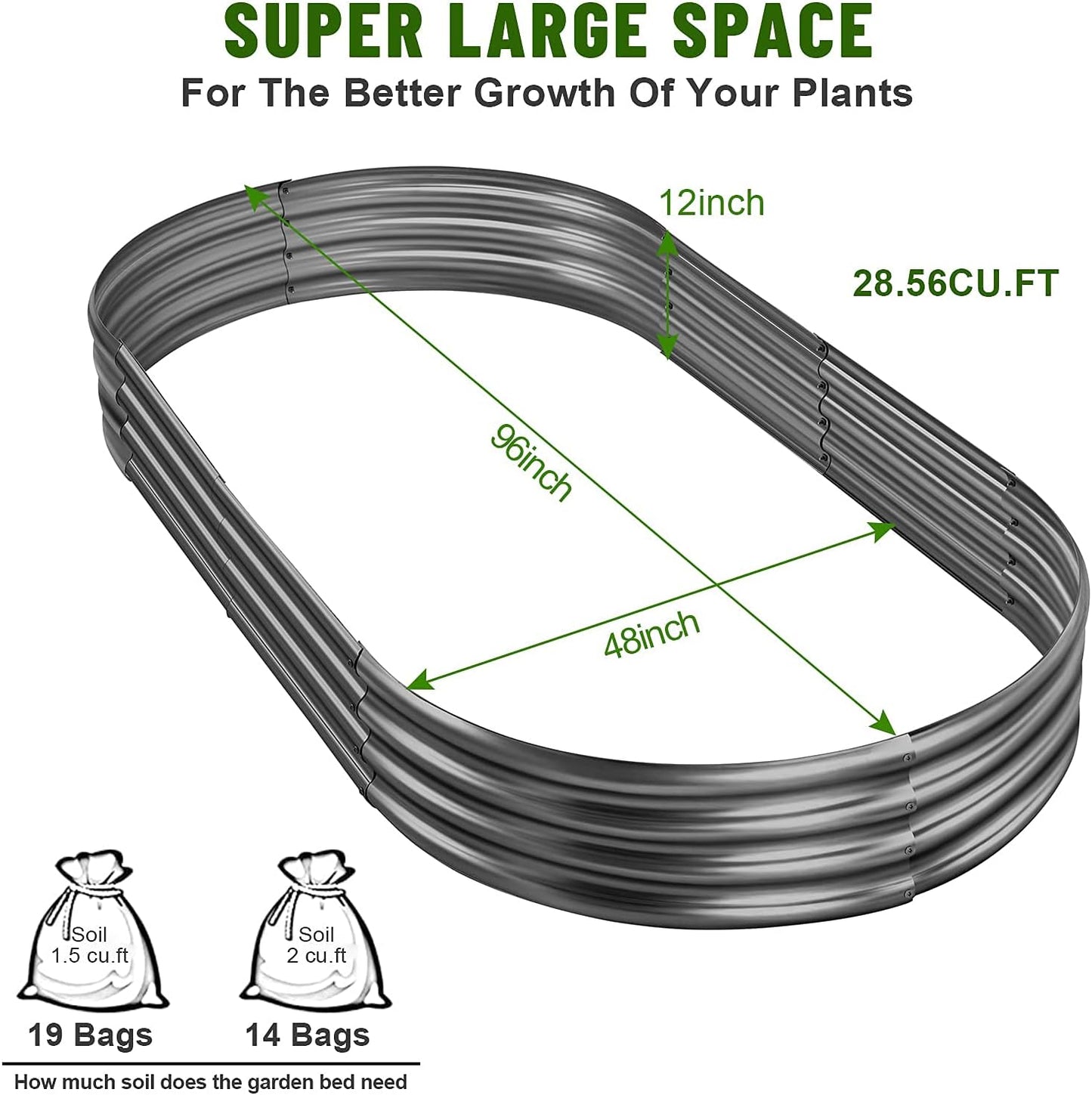 Land Guard 8×4×1 ft Galvanized Raised Garden Bed Kit，Raised Garden Boxes Outdoor, Oval Metal Raised Garden Beds for Vegetables（Grey）………