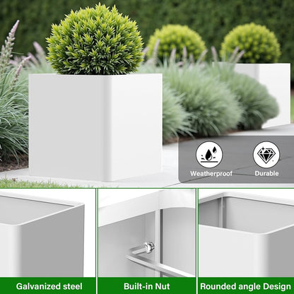 Large Outdoor Planter 26" L x 26" W x 26" H,Metal Square Planter for Outdoor Plants,Heavy Duty Modern Flower Plant Pot for Porch/Patio/Garden