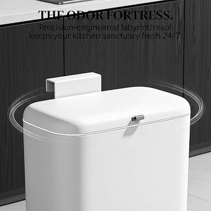 MUEE Hanging Compost Bin [1.3 Gal Solo Size] Food Scraps Collector with Slide Lid - Under Cabinet Small Trash Can for Coffee Station, RV & Studio Apartment - Matte White
