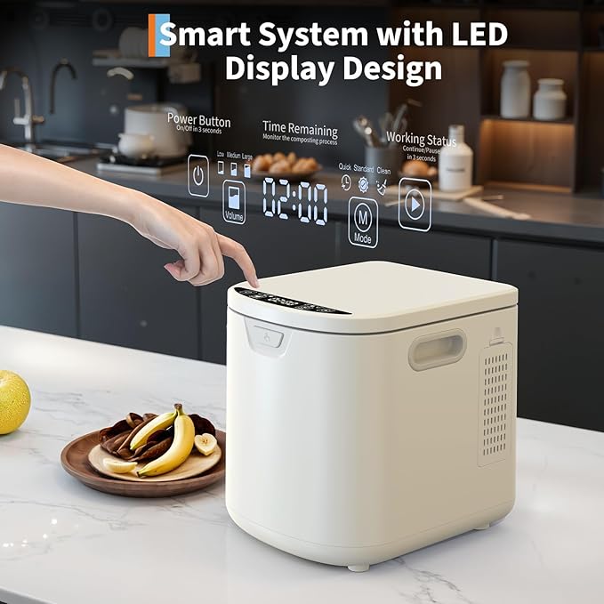 3.5L Fully Automatic Kitchen Compost Bin,Indoor Electric Food Waste Recycler with One-Click Cleaning & LED Display,Fast Fermentation to Organic Fertilizer,Eco-Friendly Countertop Composter