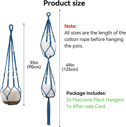 USLAI Macrame Plant Hanger Indoor Outdoor, Up to 4-15 inch Pot, Heavy 20lb Planters, Extra Long Strong Hanging Planter Basket Holder, Boho Home Decor, 35+49 Inch, Blue (POTS NOT Included)