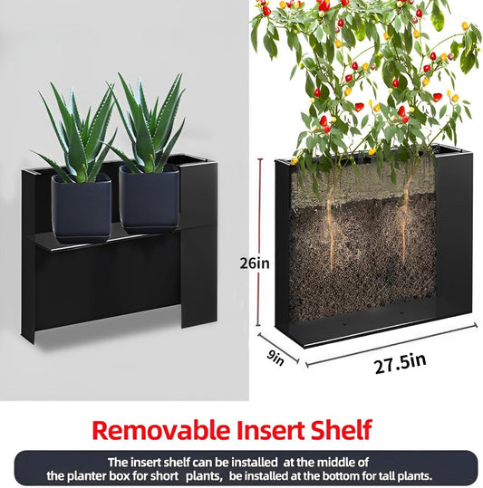 Metal Tall Long Planter Box Large Rectangular Planter Flower Pot with Drainage Holes for Indoor Outdoor Deck Porch Garden Home Patio Front Door (Black, S)
