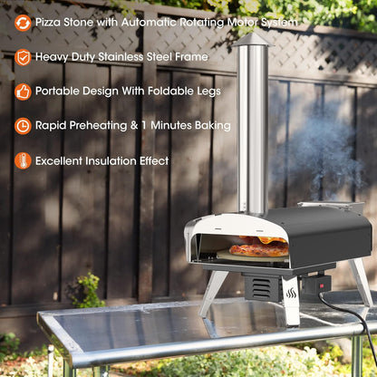 Outdoor Pizza Oven Wood Pellet Fired Pizza Stove with Automatic Rotating System, Pizza Stone, Pizza Peel and Carry Bag (Tisserie W-Oven Series) - Global Patent