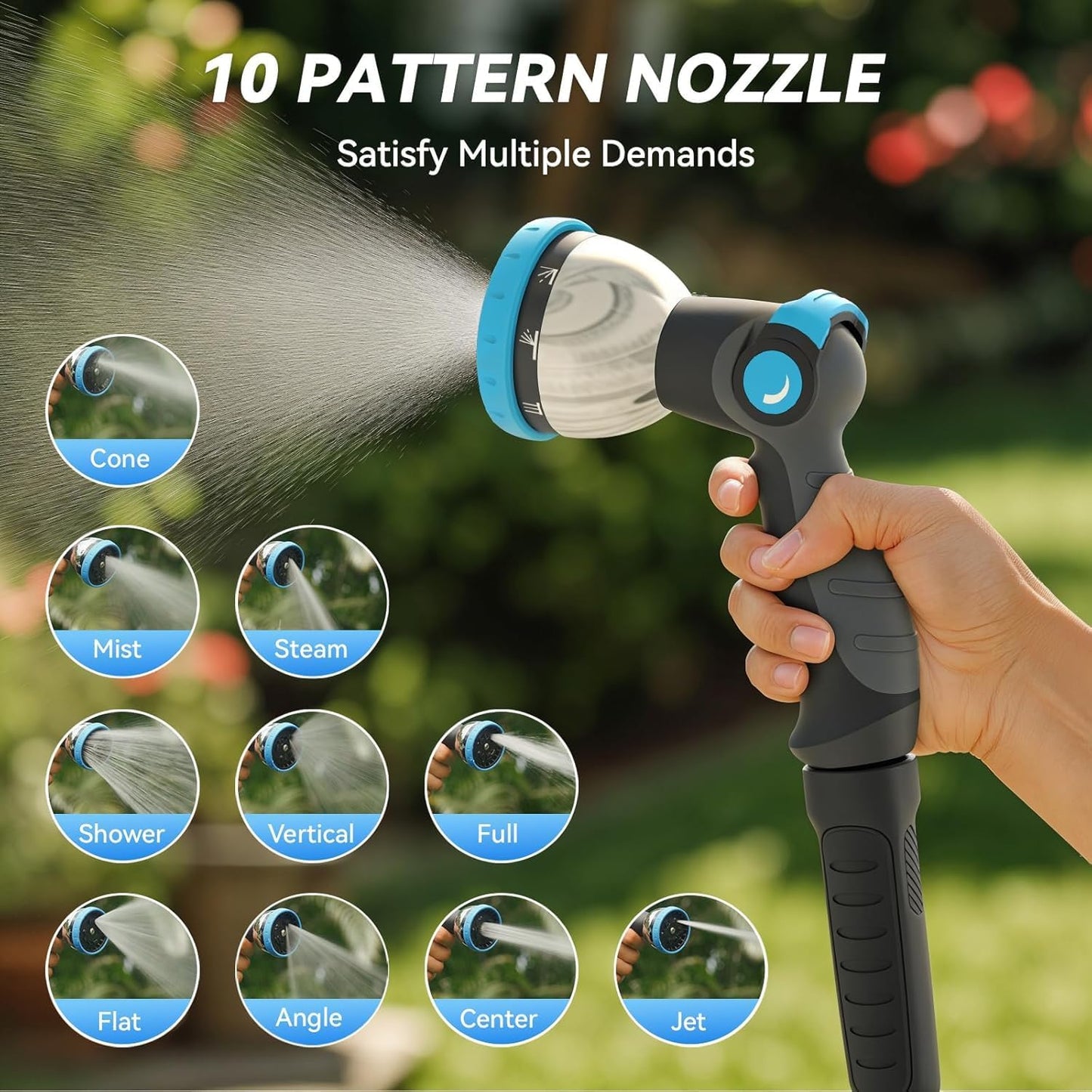 Retractable Garden Hose Reel - 100 ft x 5/8 in Heavy Duty Wall Mount with Auto Rewind, Any Length Lock, 180° Swivel Bracket & 10-Pattern Nozzle (White & Grey)