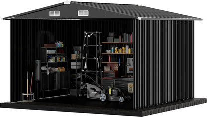 COMHOMA Shed Outdoor Storage Shed Metal,Lockable Doors Tool Sheds with Sloping Roof,Steel Garden Shed with Air Vent for Backyard,Patio,Lawn,Poolside (Grey, 10'*12')